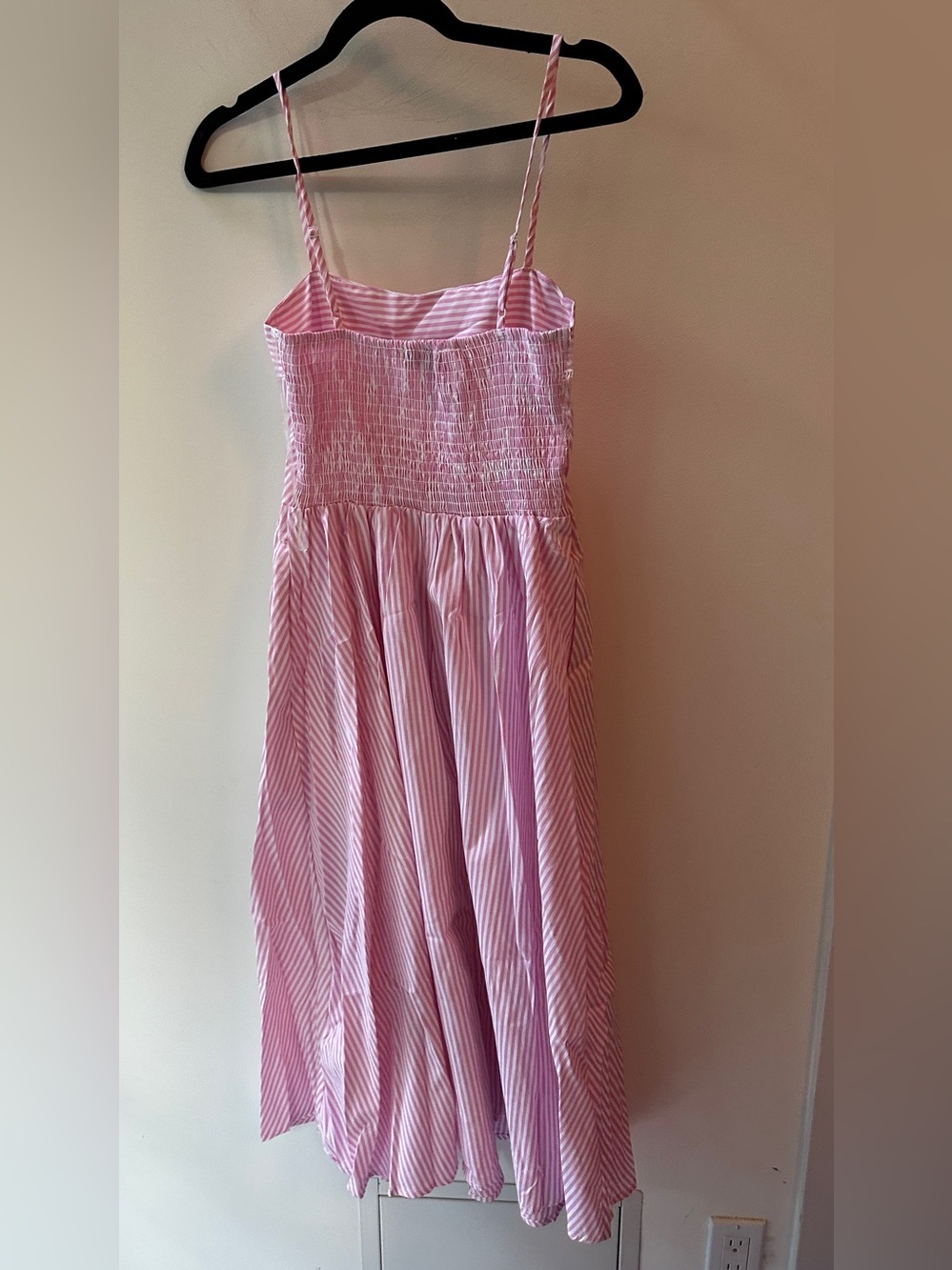 HYFVE Pink White Stripe Smocked Midi Dress Size S/M/L | P2P 14-16 - Picture 2 of 7